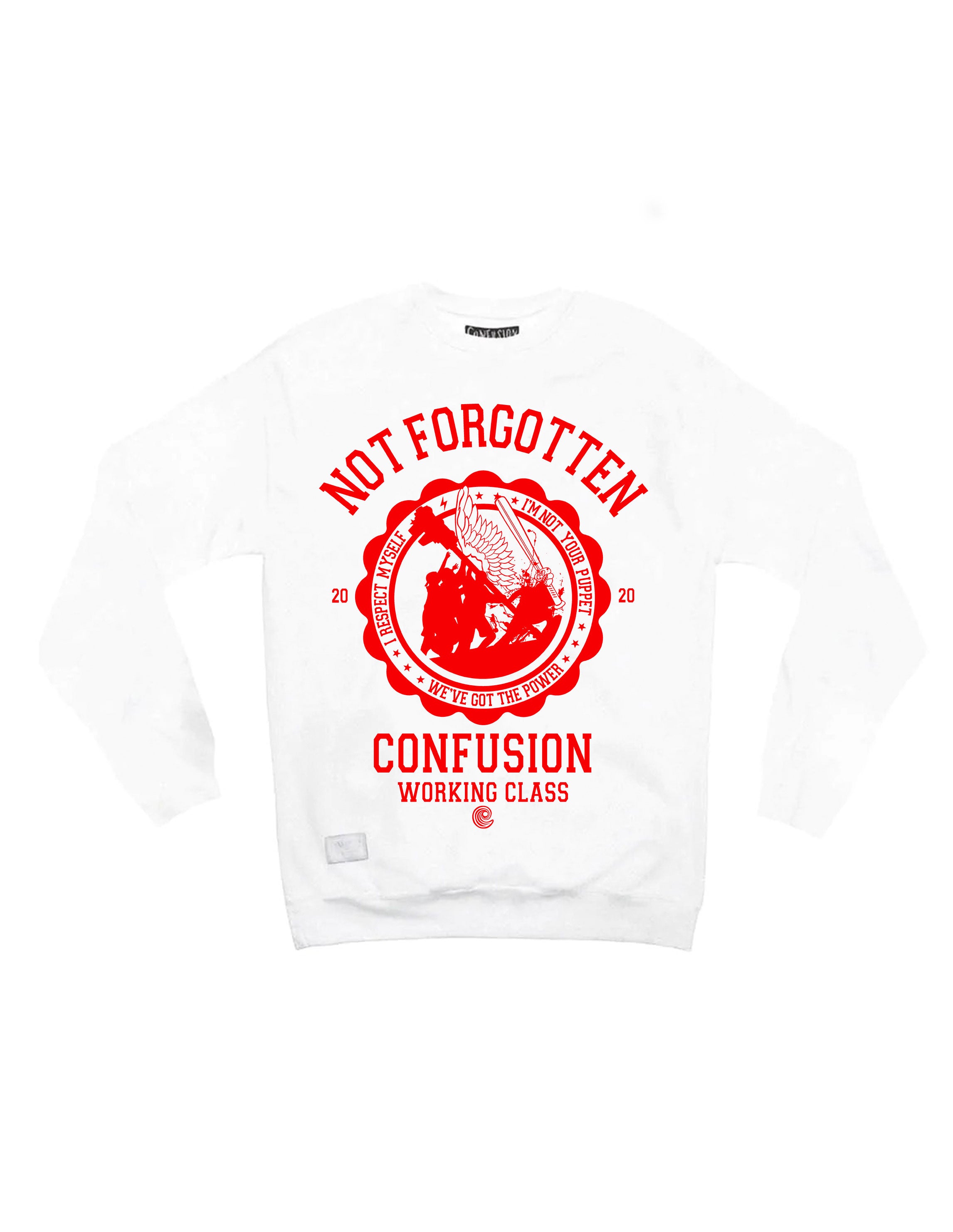 NOT FORGOTTEN WHITE CREWNECK RED