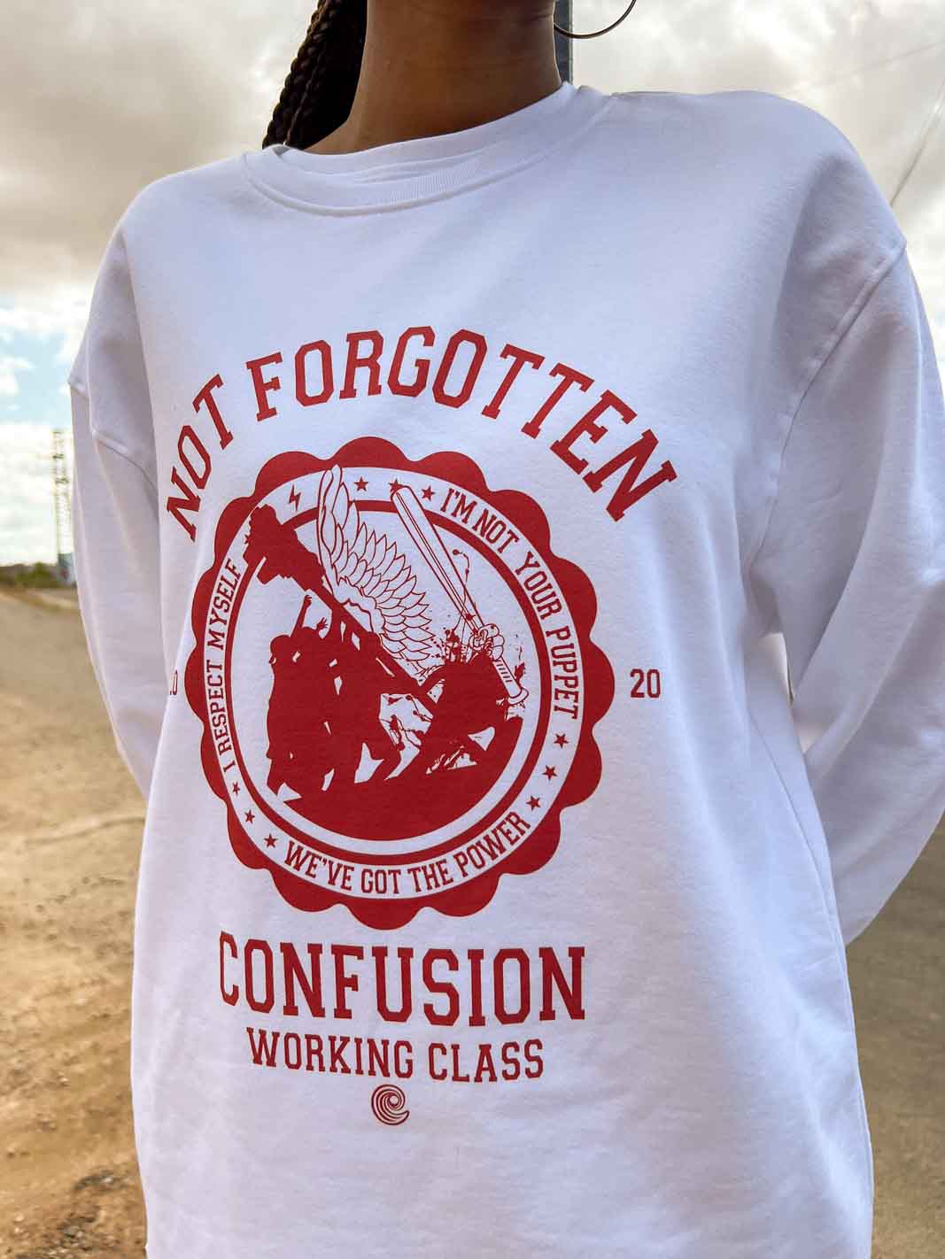 NOT FORGOTTEN WHITE CREWNECK RED