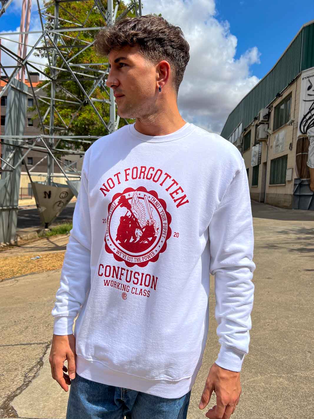 NOT FORGOTTEN WHITE CREWNECK RED