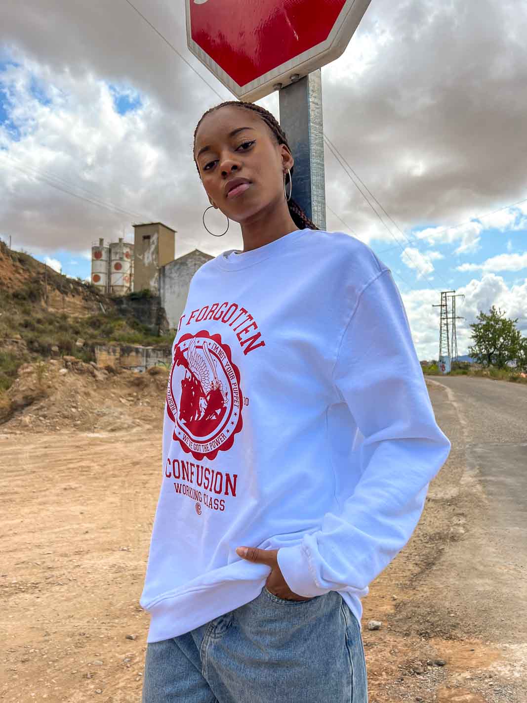 NOT FORGOTTEN WHITE CREWNECK RED