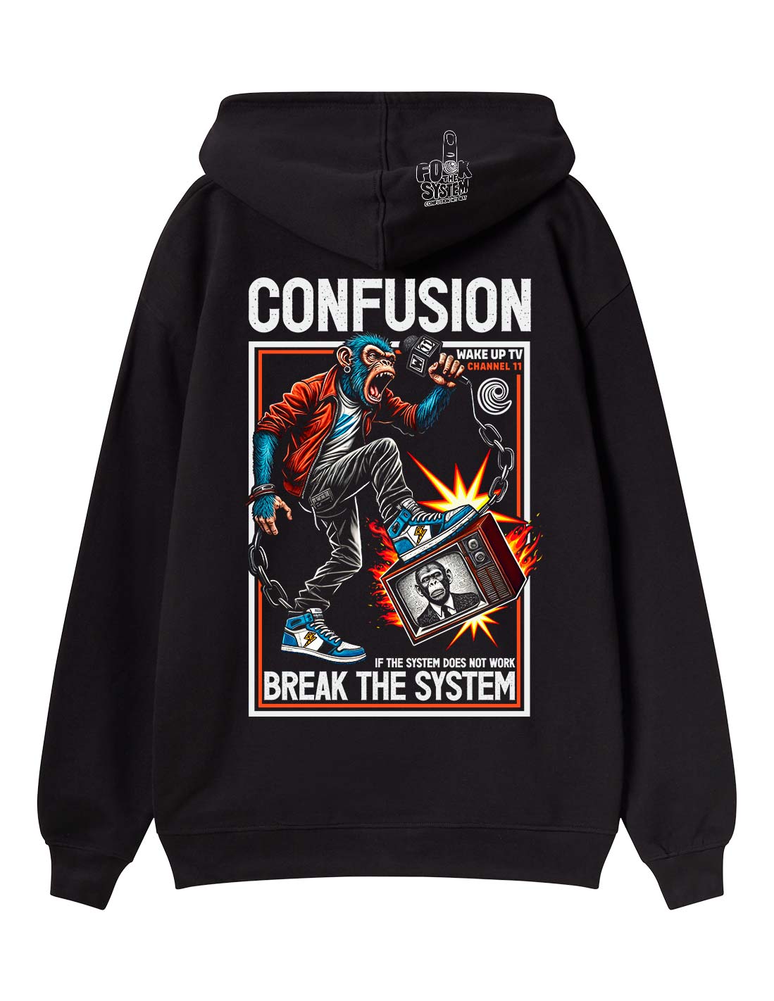 BREAK THE SYSTEM BLACK HOODIE WHITE LIMITED EDITION