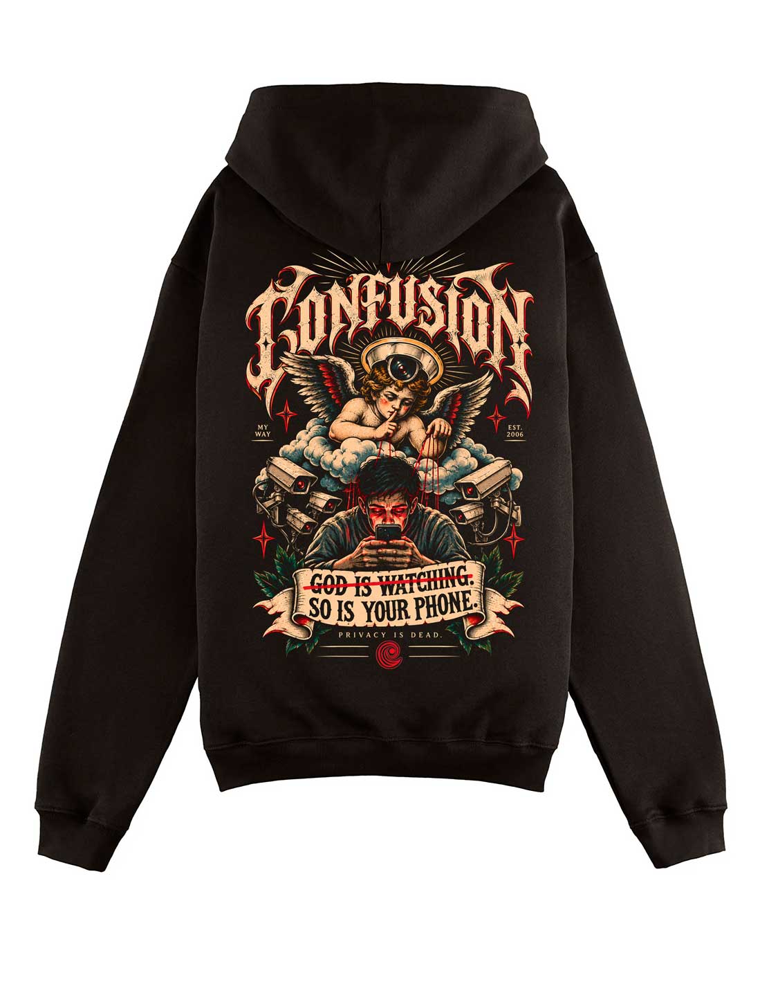 PRIVACY IS DEAD BLACK COFFEE HOODIE OVERSIZE