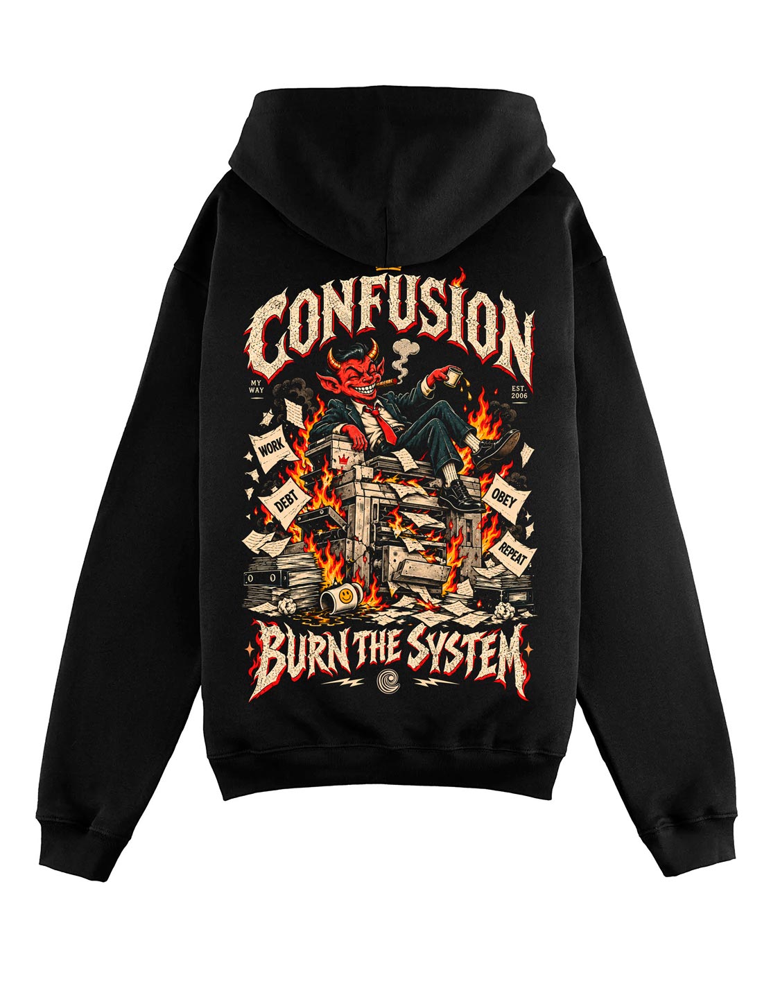 BURN THE SYSTEM BLACK HOODIE OVERSIZE