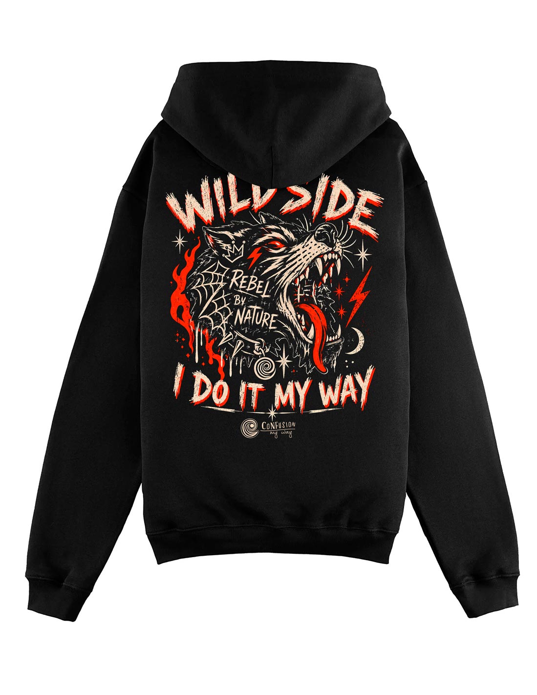 REBEL BY NATURE BLACK HOODIE OVERSIZE