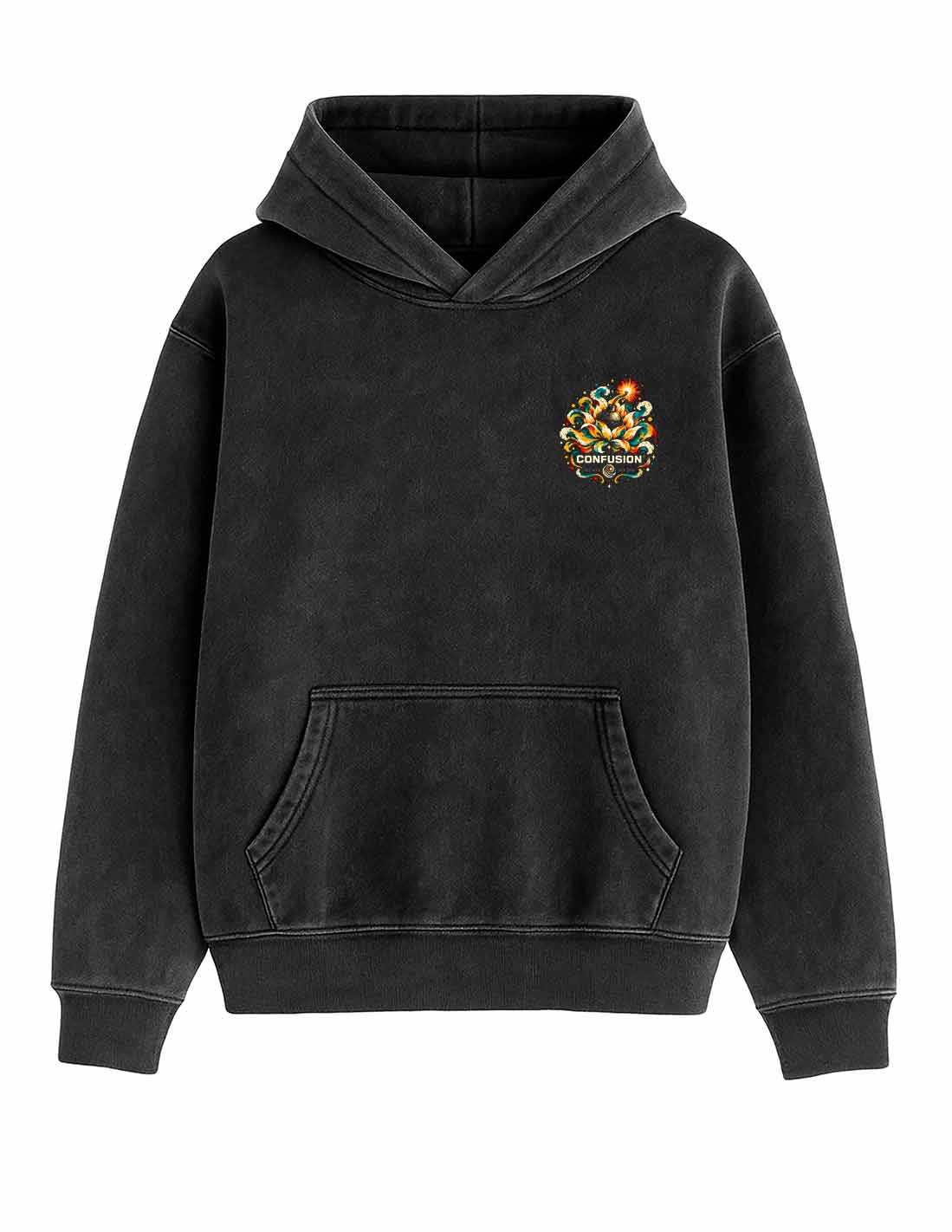 CALM LIKE A BOMB BLACK HOODIE OVERSIZE LAVADO PIEDRA