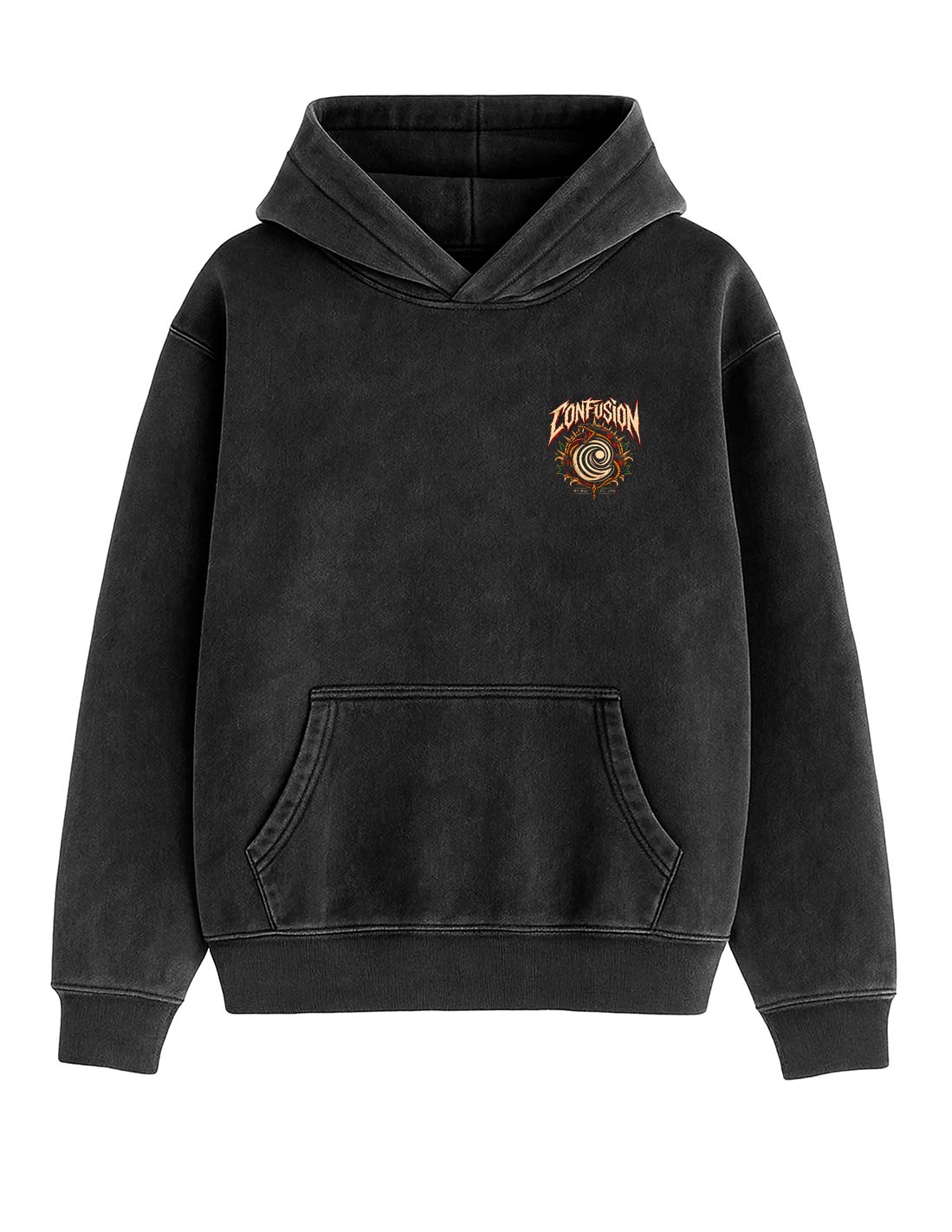 DEATH BEFORE OBEDIENCE BLACK HOODIE OVERSIZE LAVADO PIEDRA