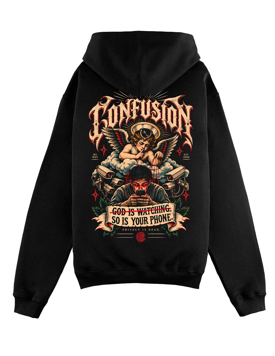 PRIVACY IS DEAD BLACK HOODIE OVERSIZE