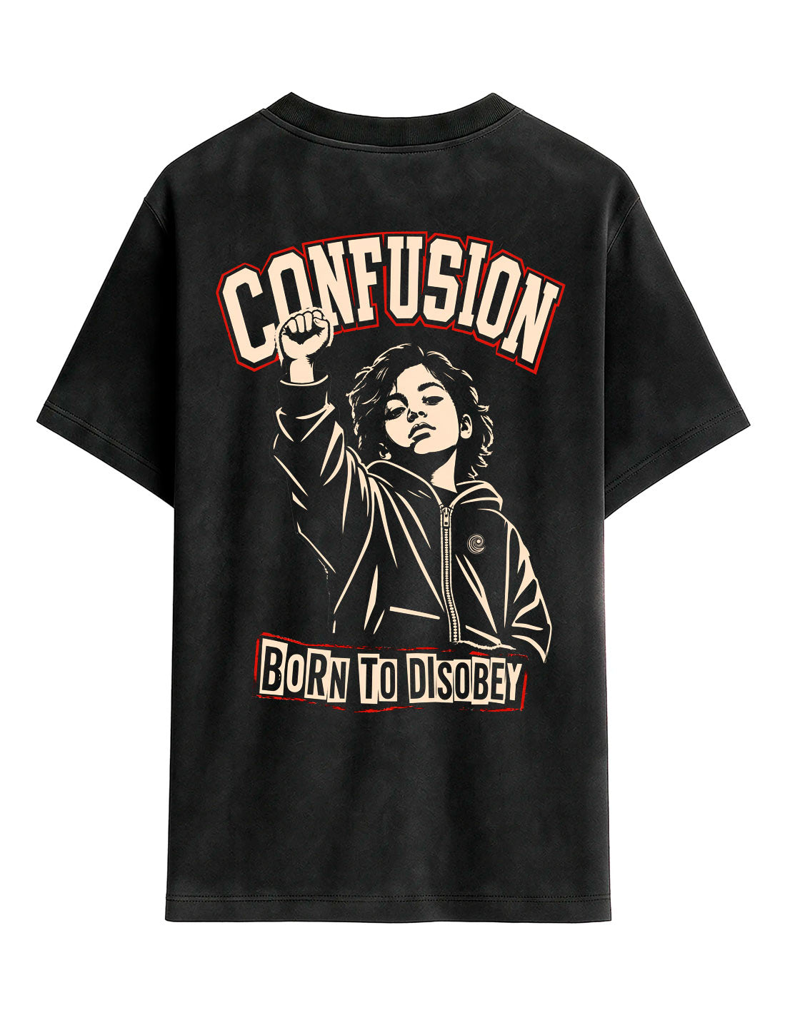BORN TO DISOBEY BLACK TEE OVERSIZE LAVADO A LA PIEDRA