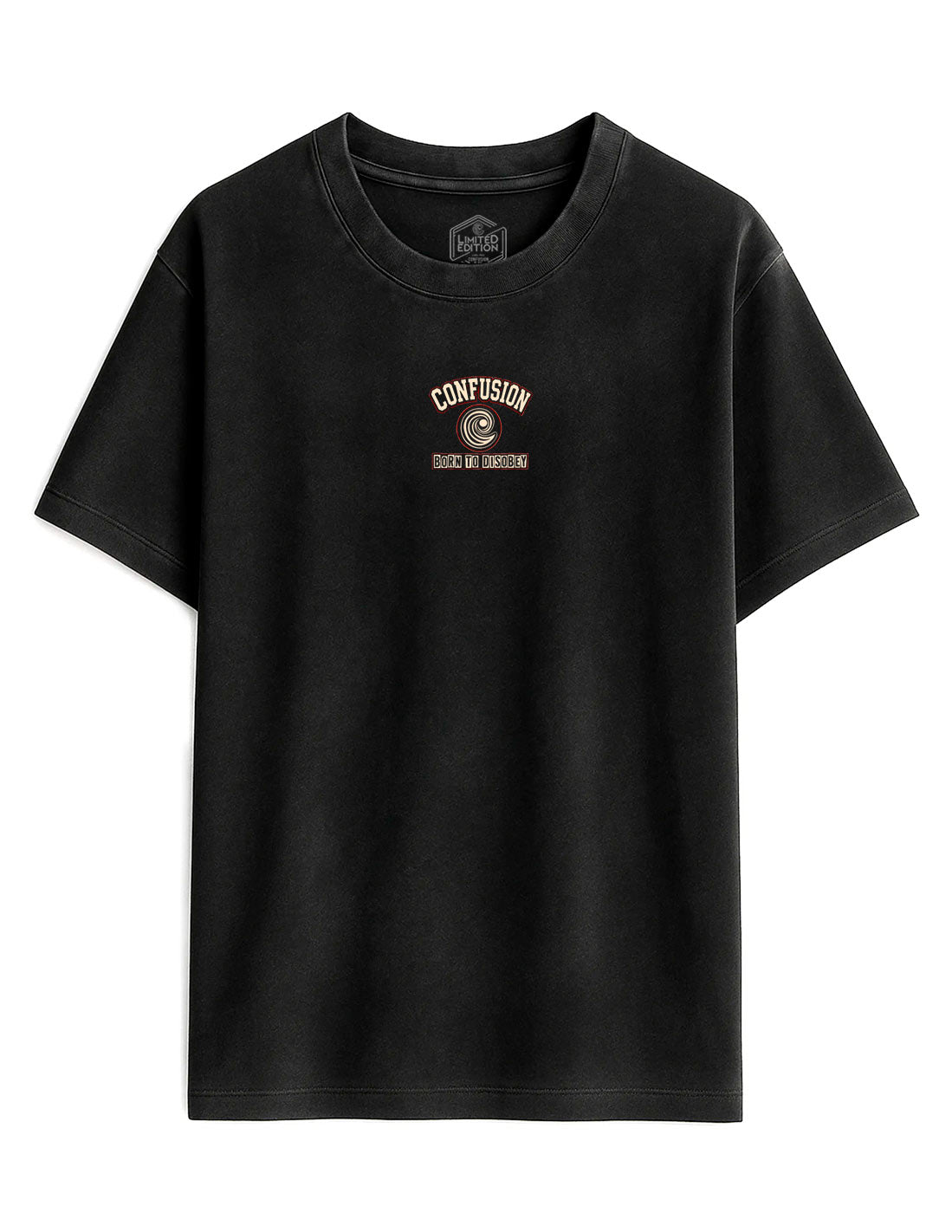 BORN TO DISOBEY BLACK TEE OVERSIZE LAVADO A LA PIEDRA