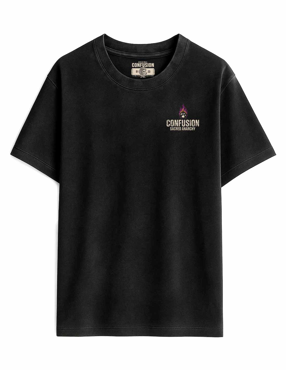 SACRED ANARCHY BLACK TEE OVERSIZE HUB PATTERN