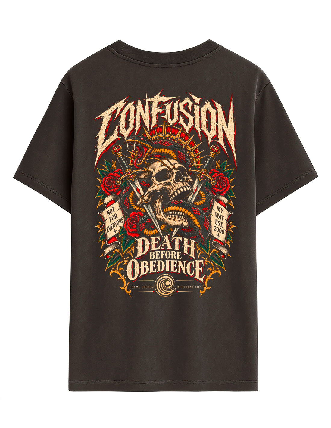 DEATH BEFORE OBEDIENCE BLACK COFFEE OVERSIZE LAVADO A LA PIEDRA