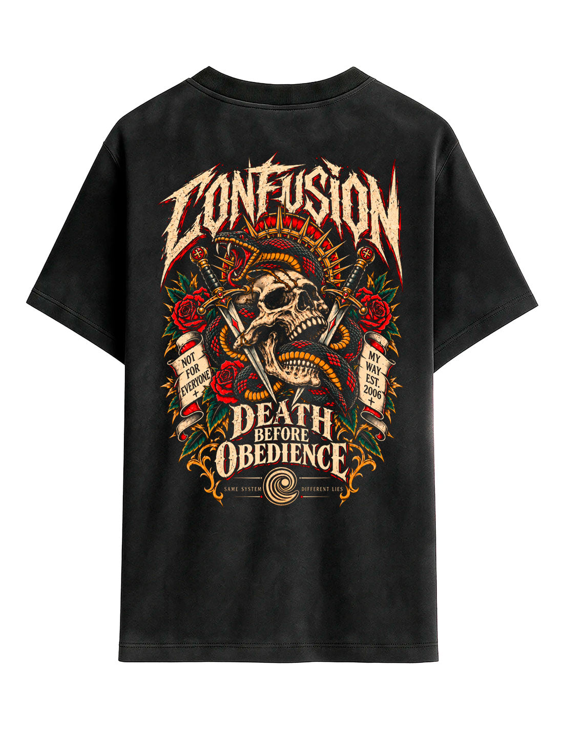 DEATH BEFORE OBEDIENCE BLACK OVERSIZE LAVADO A LA PIEDRA