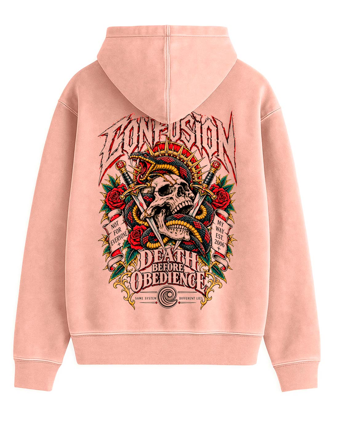 DEATH BEFORE OBEDIENCE CAMEO BROWN HOODIE OVERSIZE LAVADO PIEDRA