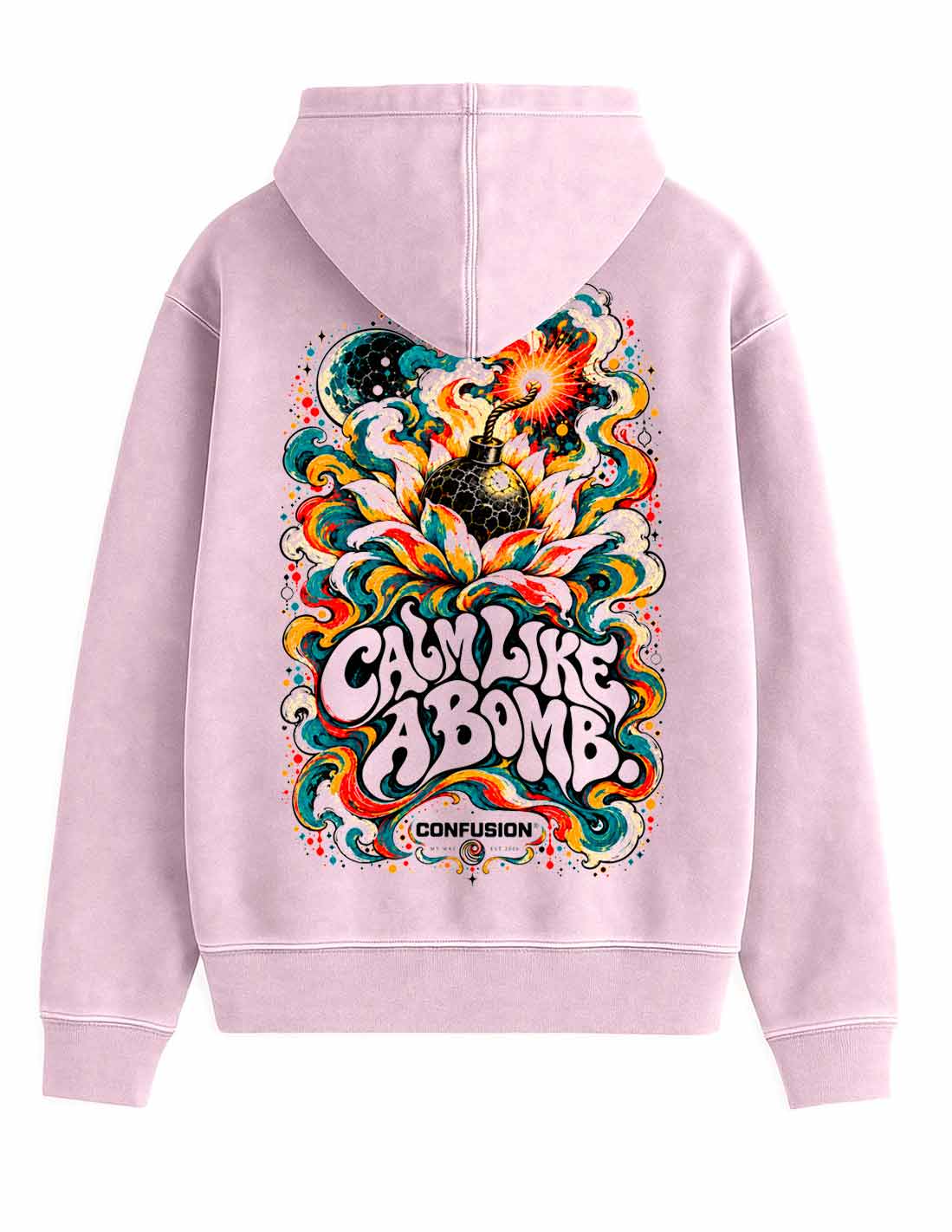 CALM LIKE A BOMB BLACK HOODIE OVERSIZE LAVADO PIEDRA