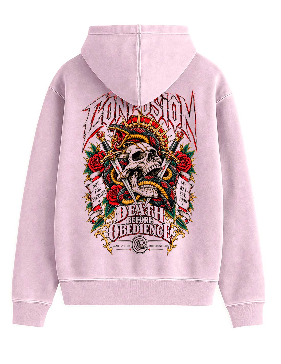 DEATH BEFORE OBEDIENCE DAWN PINK HOODIE OVERSIZE LAVADO PIEDRA