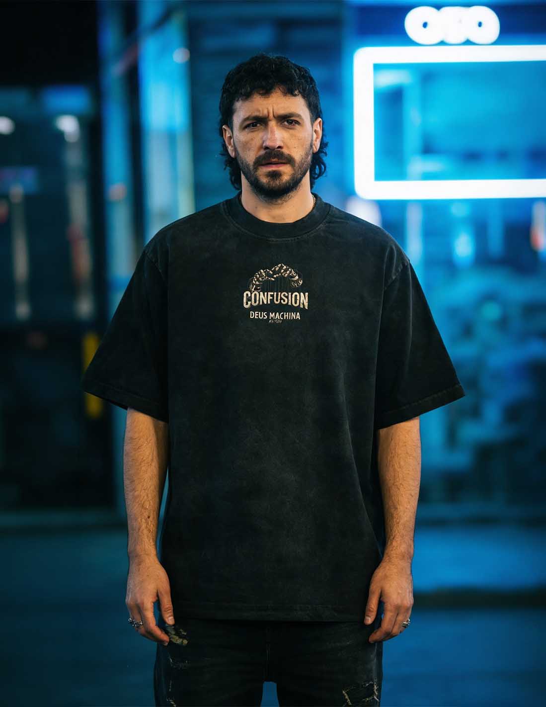 DEUS MACHINA CARBON BLACK TEE OVERSIZE HARD PATTERN