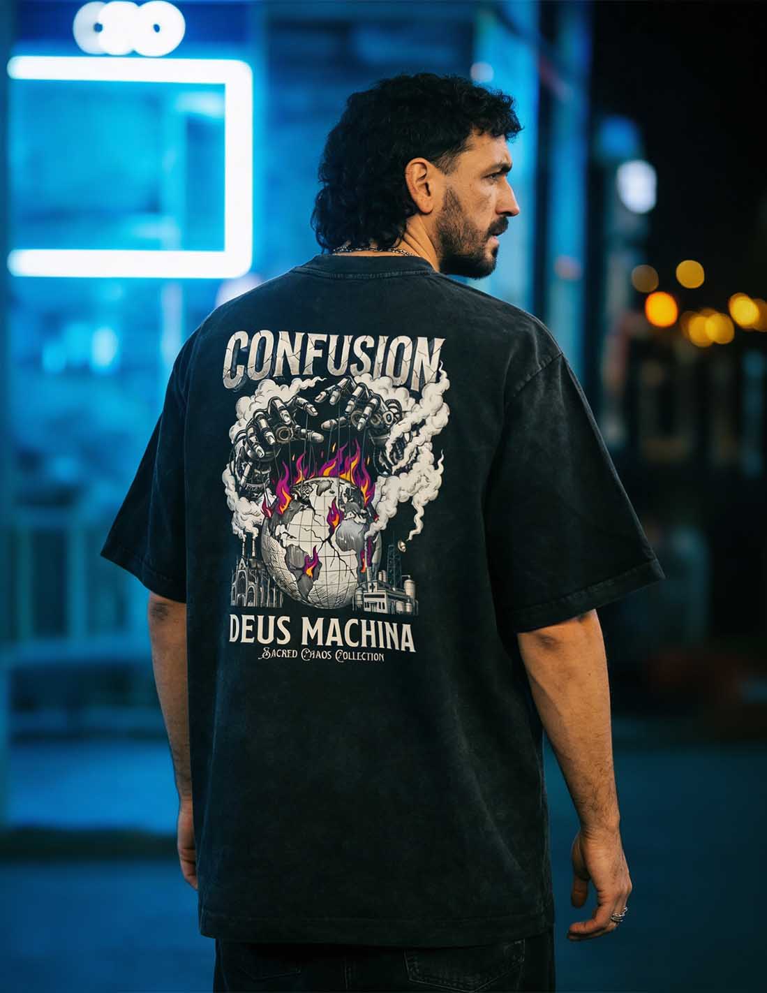 DEUS MACHINA CARBON BLACK TEE OVERSIZE HARD PATTERN