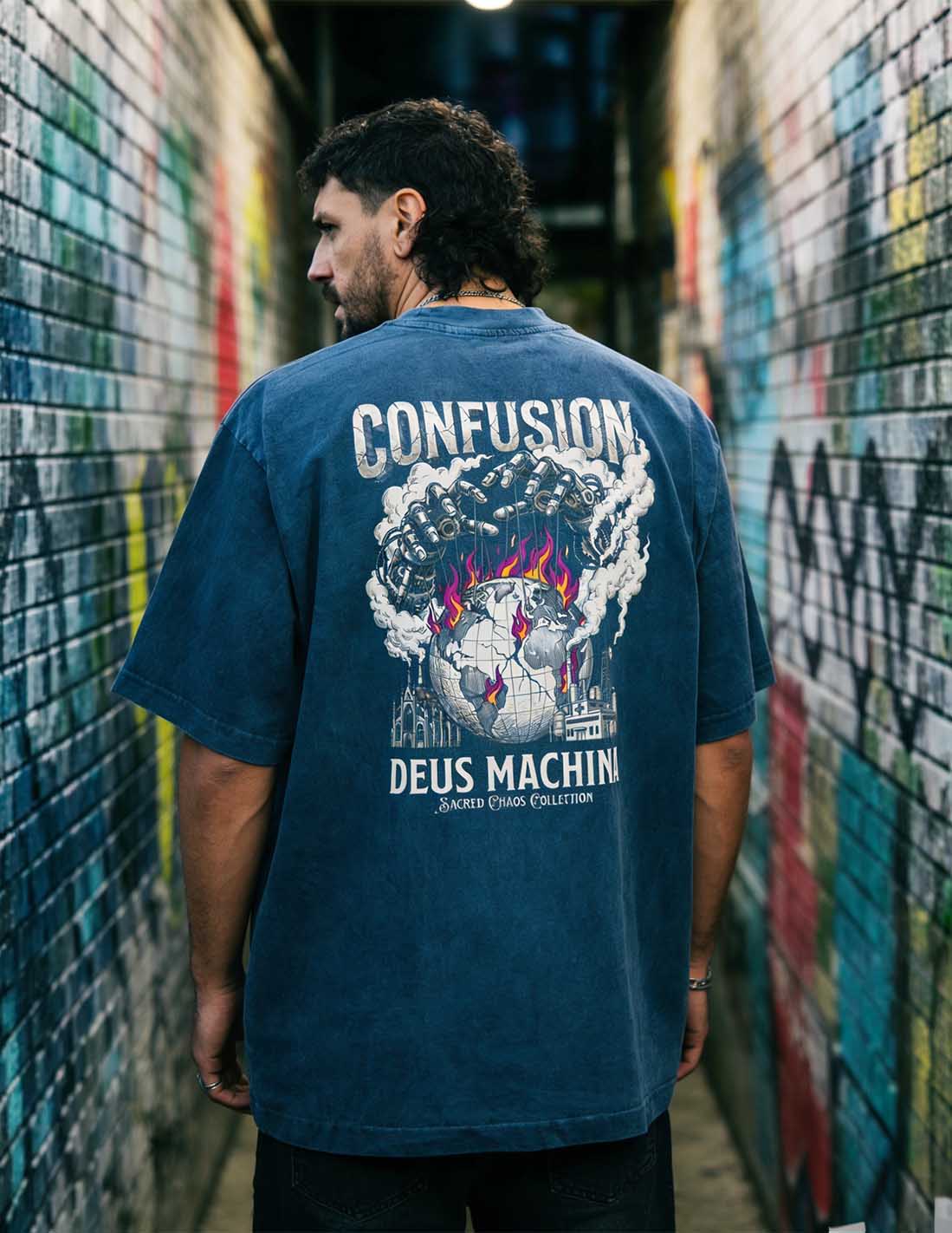 DEUS MACHINA INDIGO BLUE TEE OVERSIZE HARD PATTERN