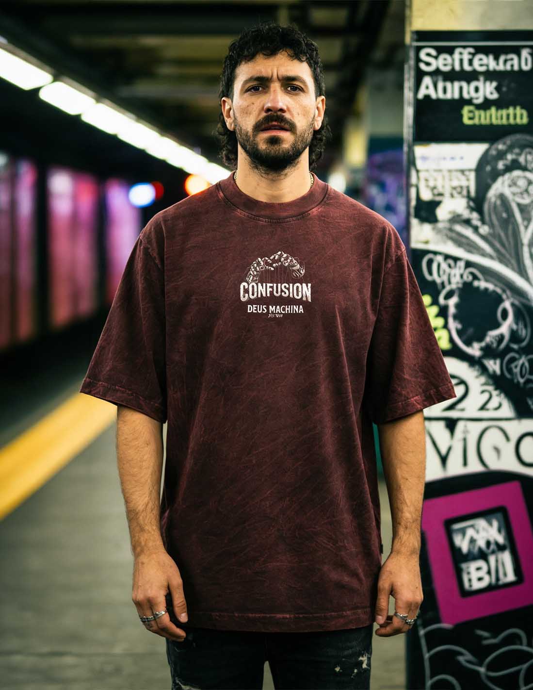 DEUS MACHINA RED LAVA TEE OVERSIZE HARD PATTERN