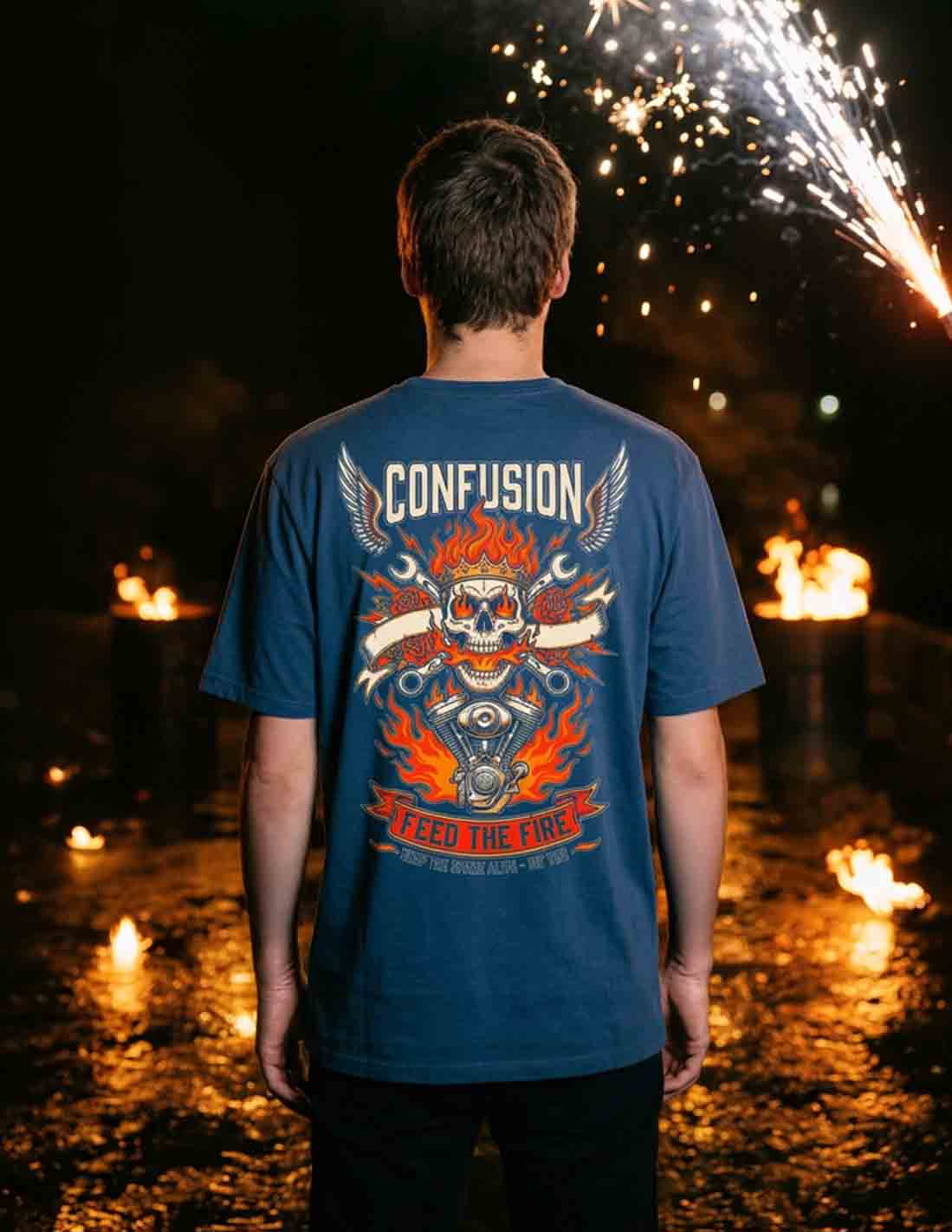FEED THE FIRE DARK DENIM TEE