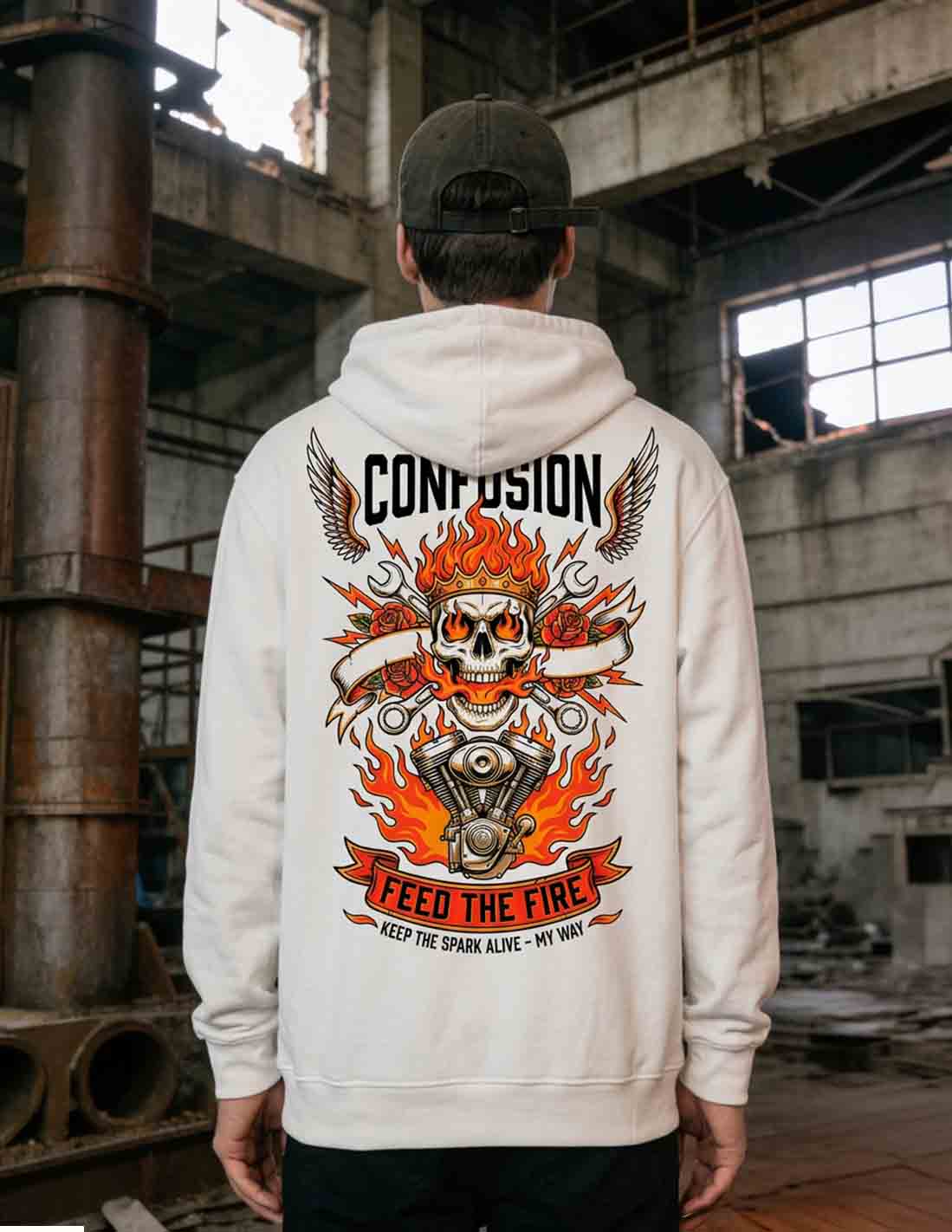 FEED THE FIRE WHITE HOODIE