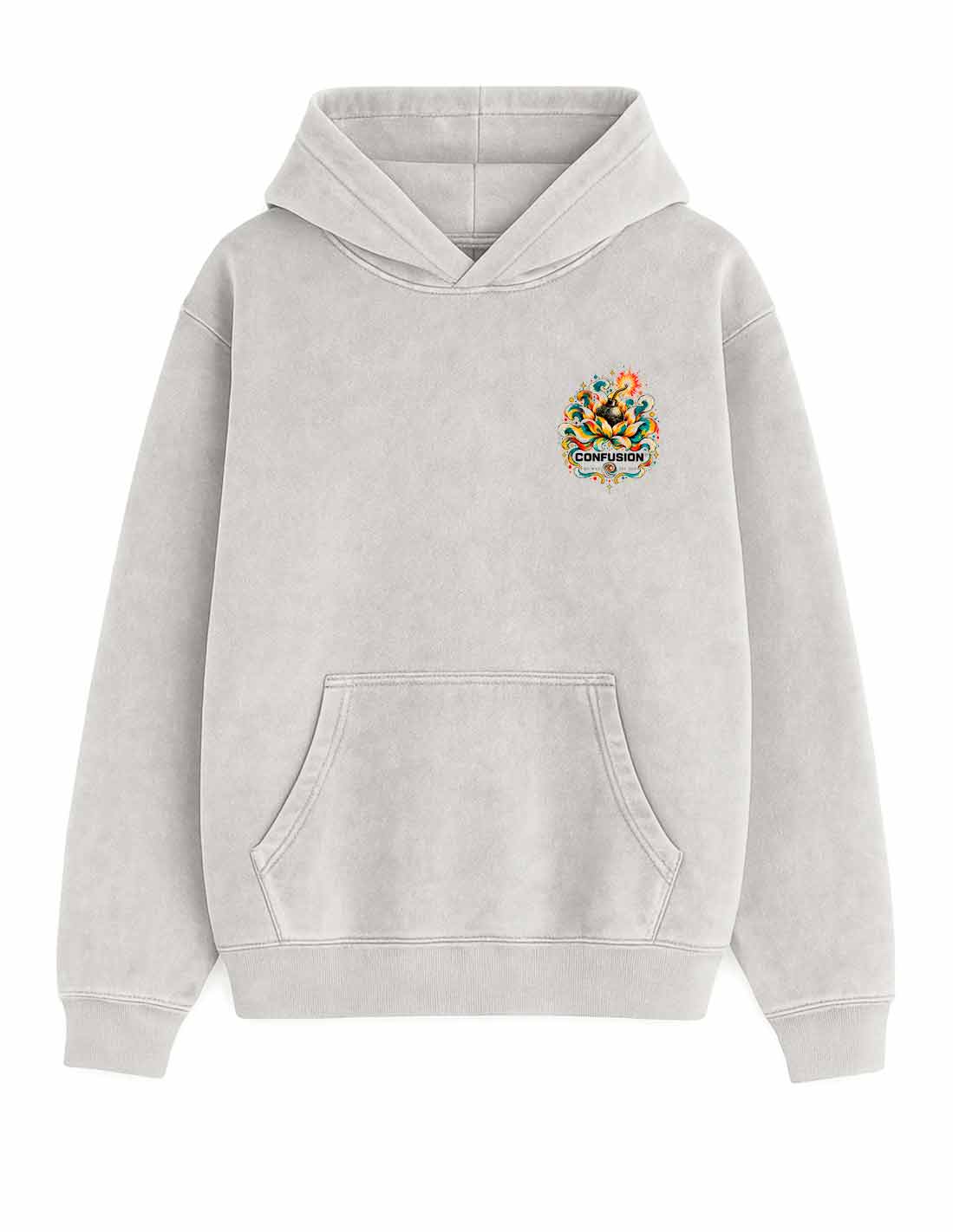 CALM LIKE A BOMB GREY VIOLET HOODIE OVERSIZE LAVADO PIEDRA