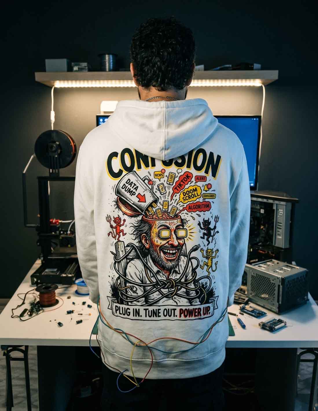 POWER UP WHITE HOODIE
