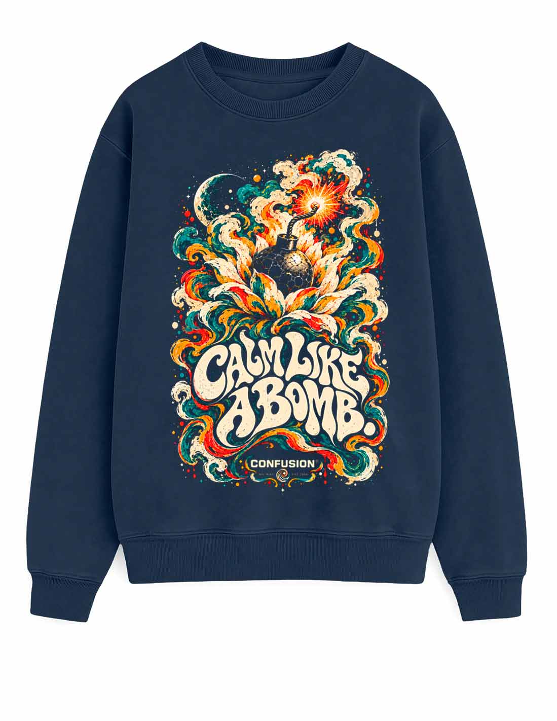 CALM LIKE A BOMB MARITIME BLUE CREWNECK OVERSIZE LAVADO A LA PIEDRA
