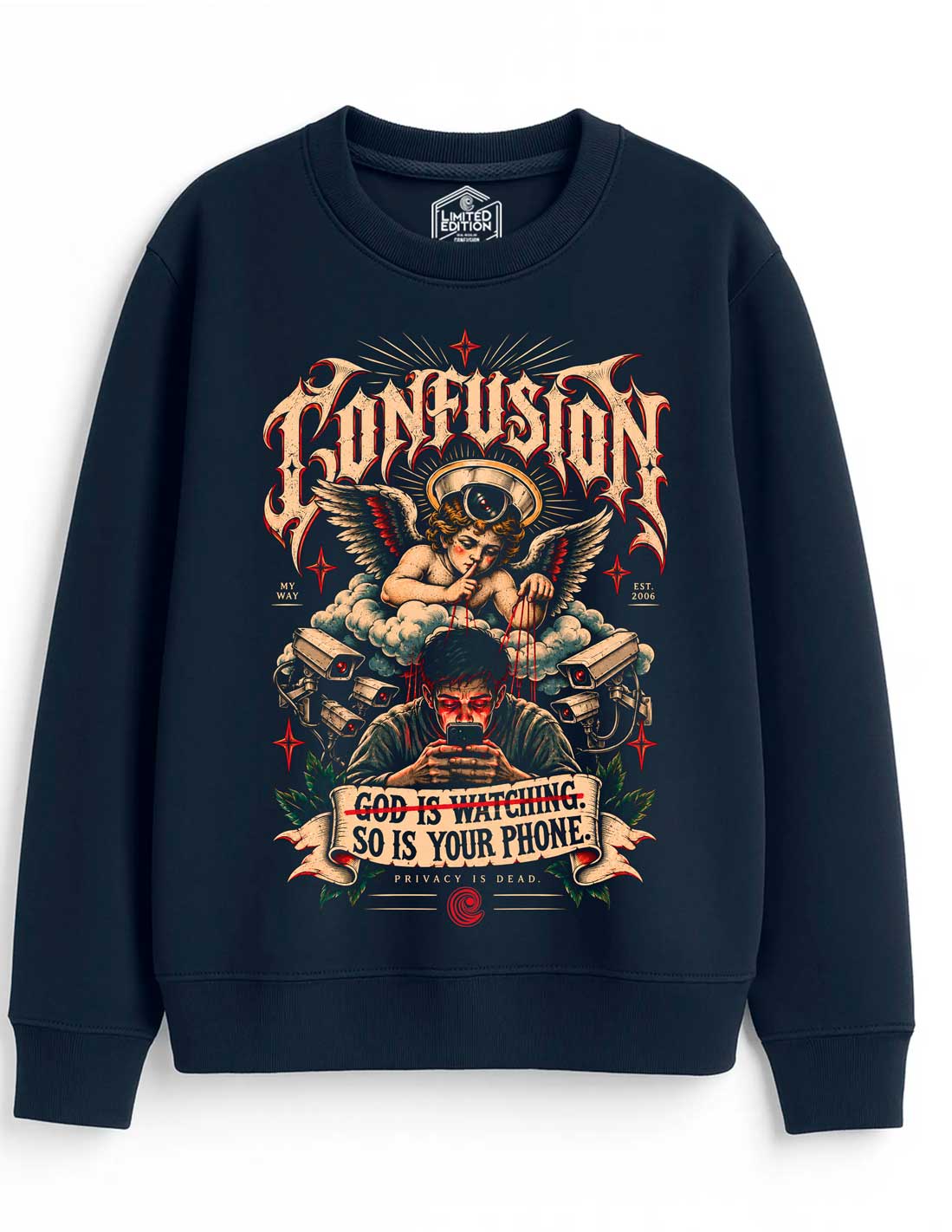 PRIVACY IS DEAD MARITIME BLUE CREWNECK OVERSIZE