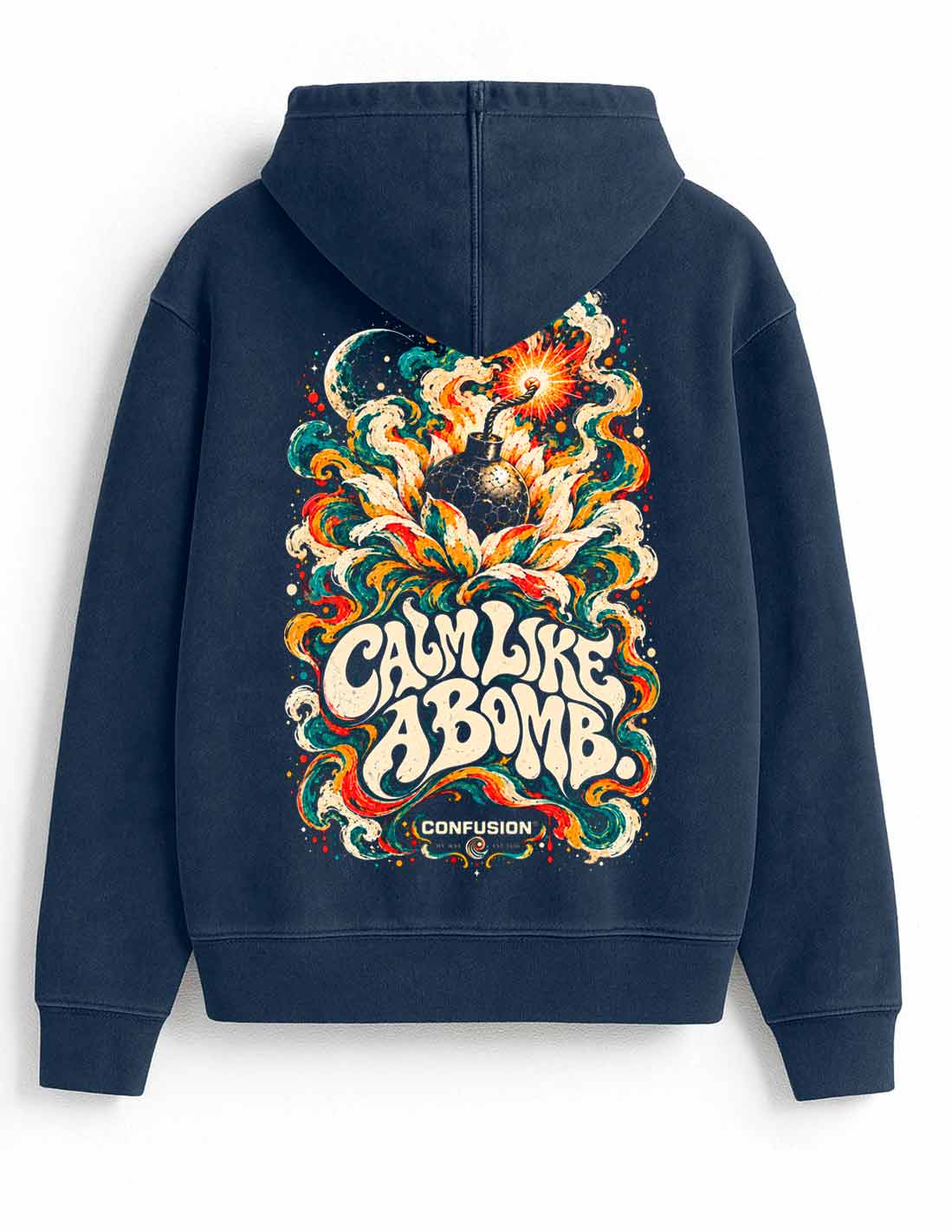 CALM LIKE A BOMB MARITIME BLUE HOODIE OVERSIZE LAVADO PIEDRA