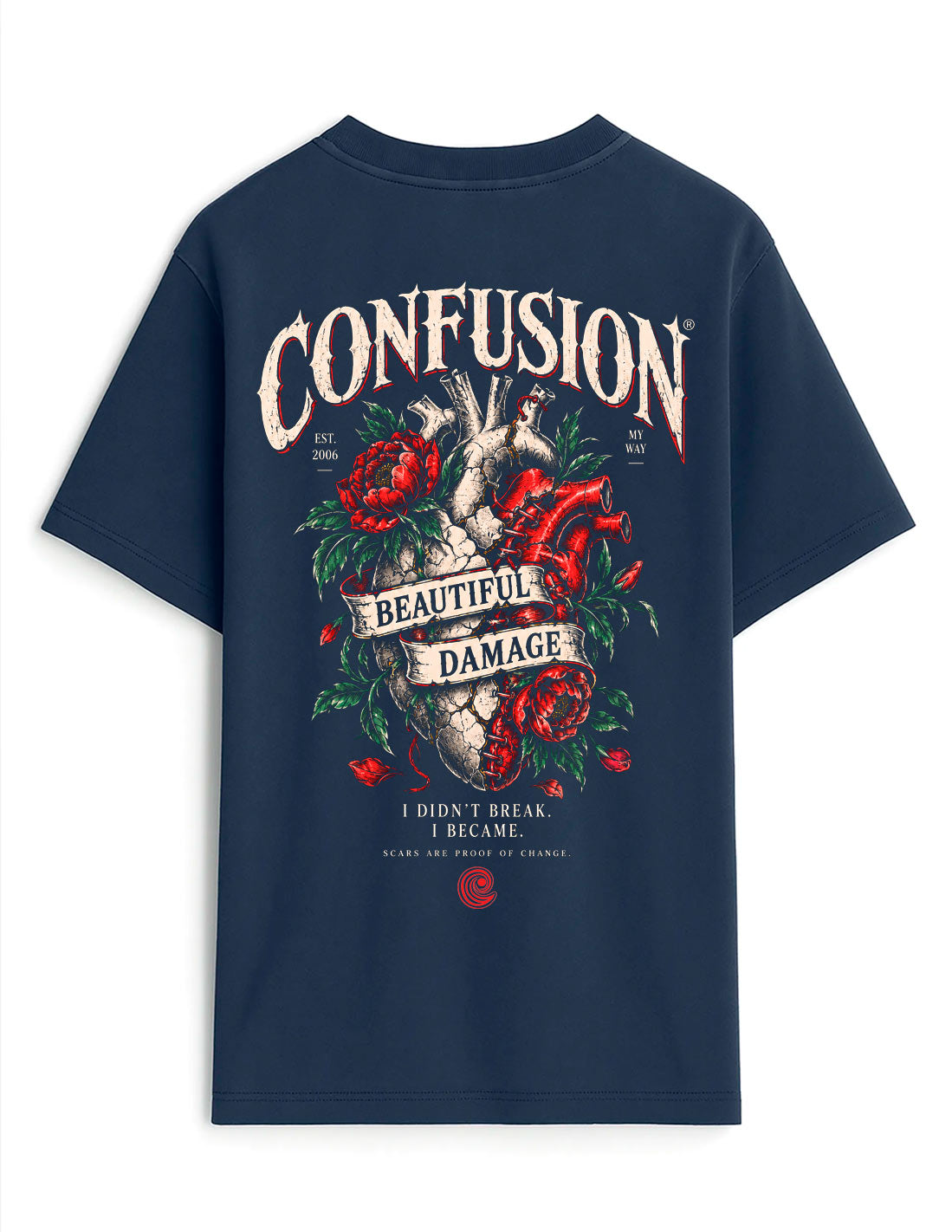 BEAUTIFUL DAMAGE MARITIME BLUE TEE OVERSIZE LAVADO A LA PIEDRA