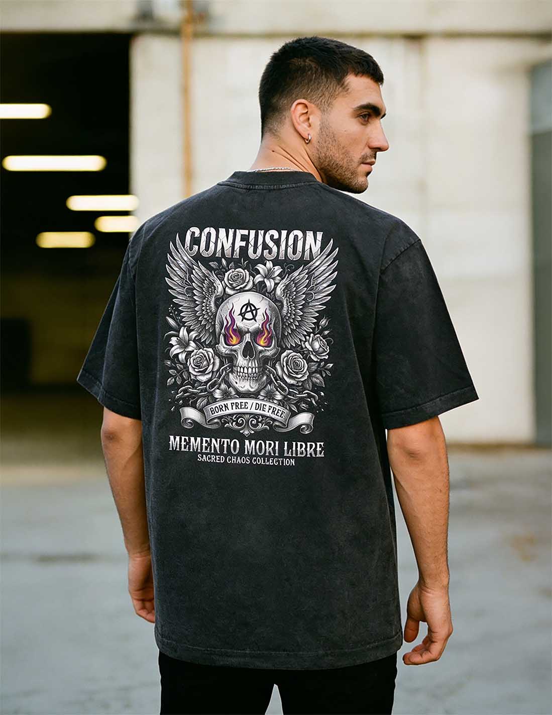 MEMENTO MORI LIBRE CARBON BLACK TEE OVERSIZE HARD PATTERN