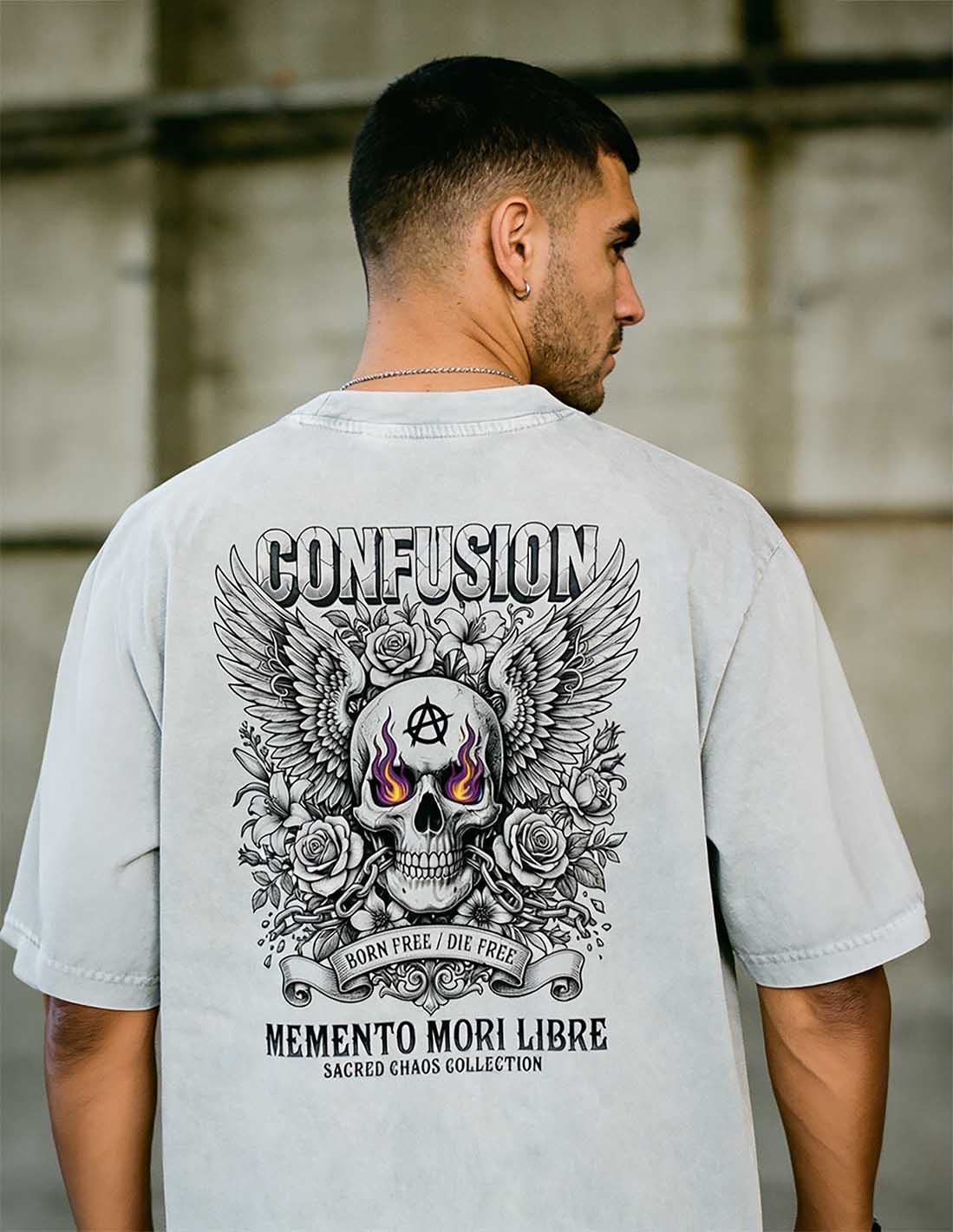 MEMENTO MORI LIBRE SILVER GREY TEE OVERSIZE HARD PATTERN