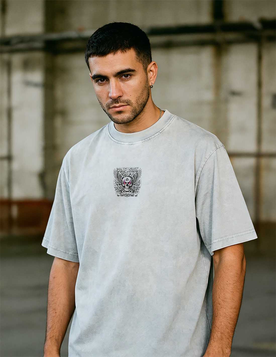 MEMENTO MORI LIBRE SILVER GREY TEE OVERSIZE HARD PATTERN
