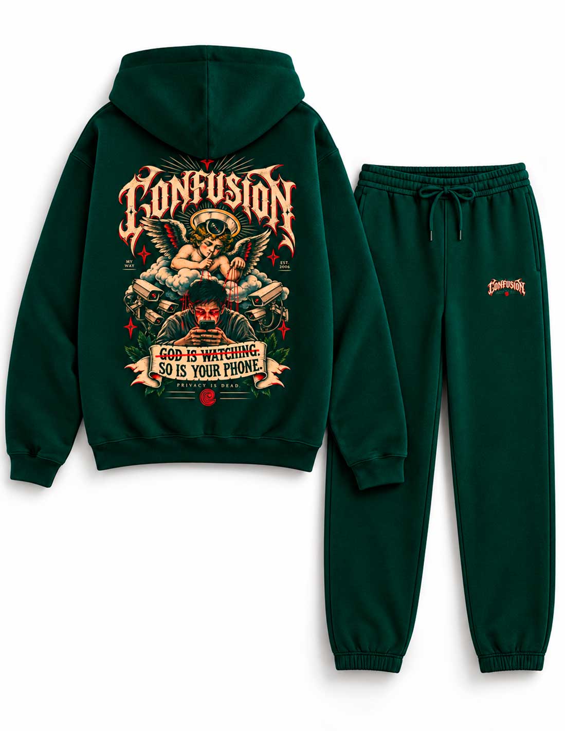 CONJUNTO PRIVACY IS DEAD VERDE BOTELLA OVERSIZE