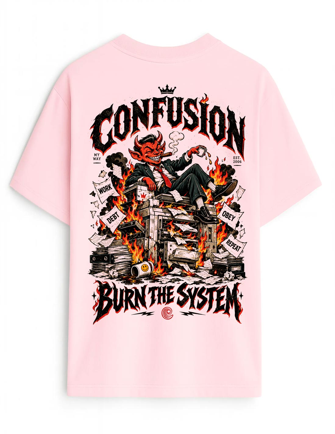 BURN THE SYSTEM PINK TEE OVERSIZE
