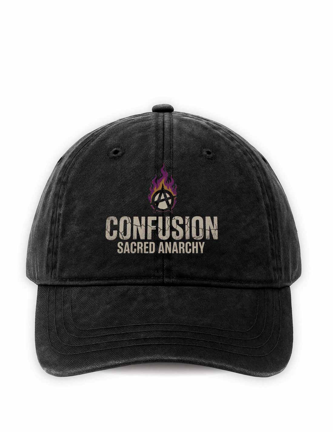 CONFUSION BLACK CAP STRAPBACK STONE WASHED