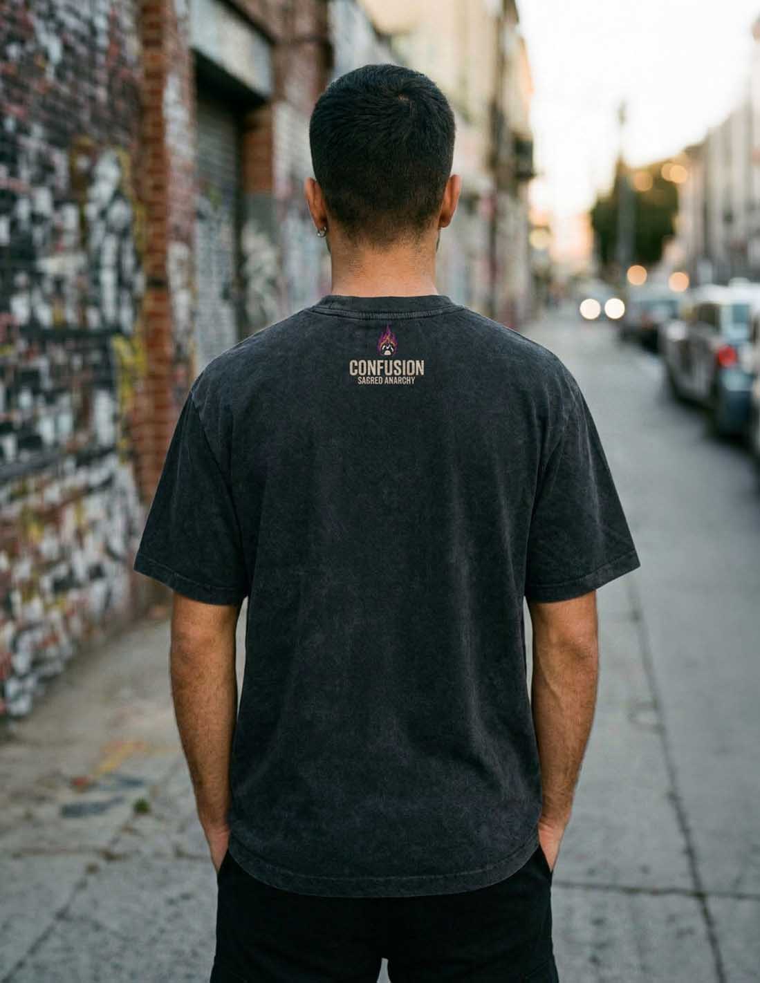 SACRED ANARCHY CARBON BLACK TEE OVERSIZE HARD PATTERN