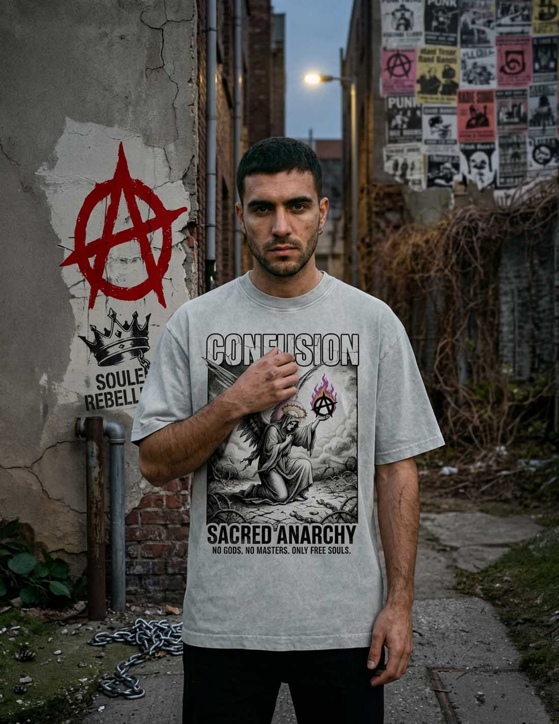 SACRED ANARCHY SILVER GREY TEE OVERSIZE HARD PATTERN