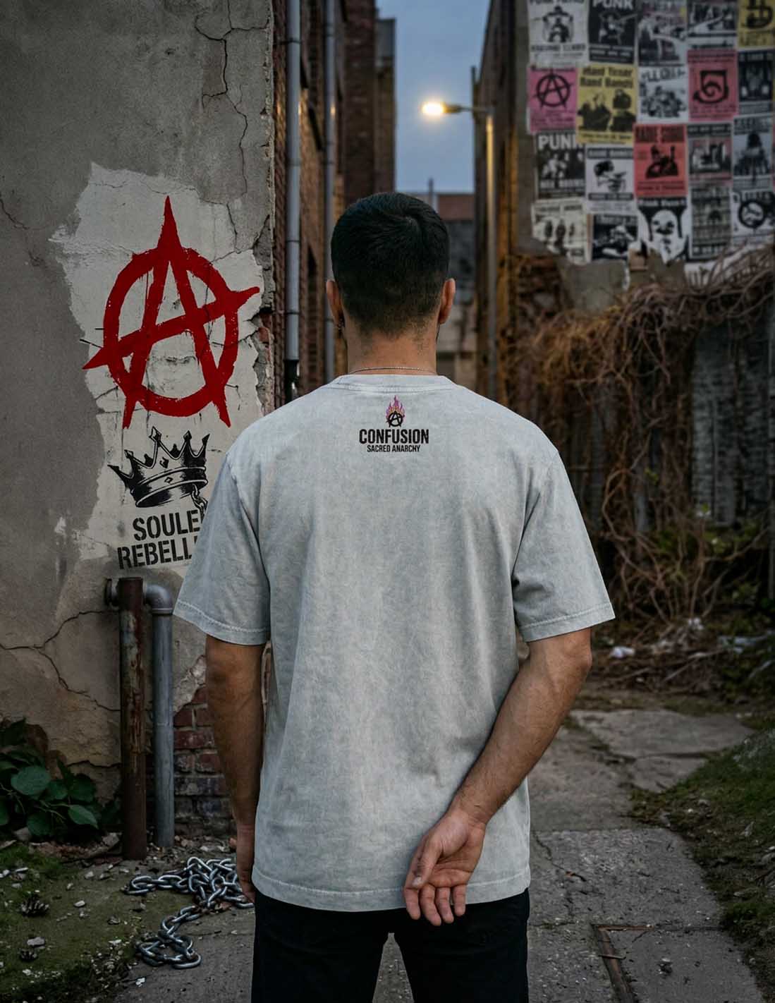 SACRED ANARCHY SILVER GREY TEE OVERSIZE HARD PATTERN