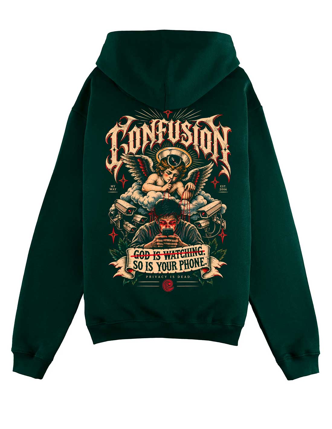 PRIVACY IS DEAD VERDE BOTELLA HOODIE OVERSIZE