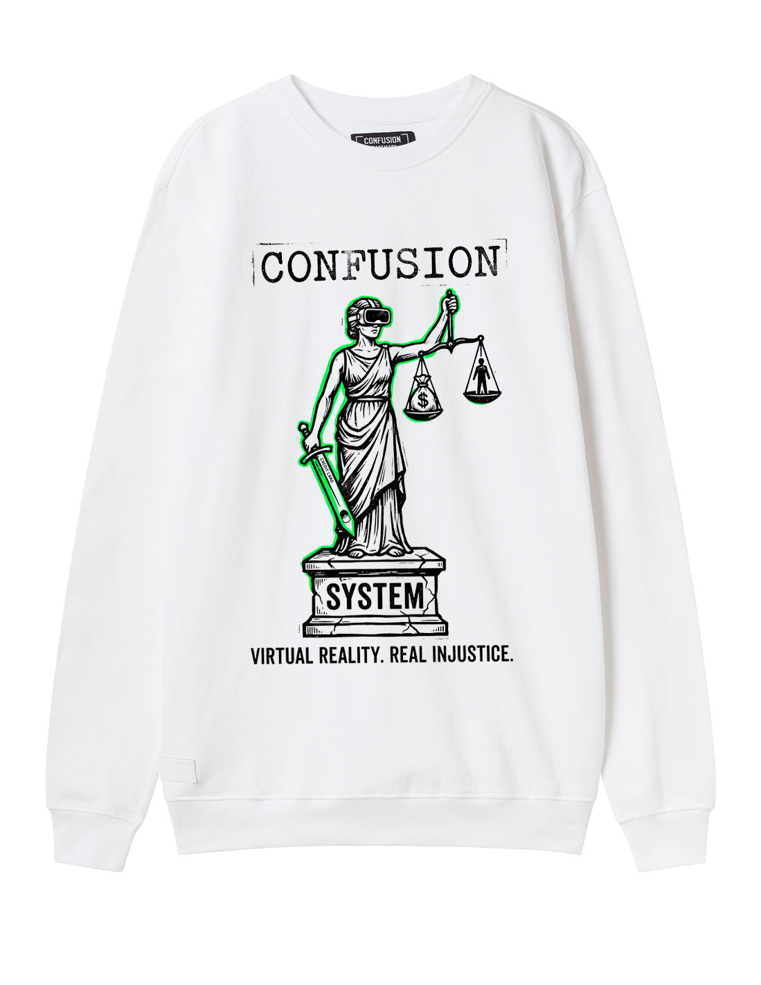 REAL INJUSTICE WHITE CREWNECK
