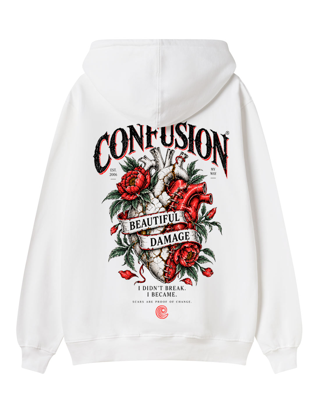 BEAUTIFUL DAMAGE WHITE HOODIE