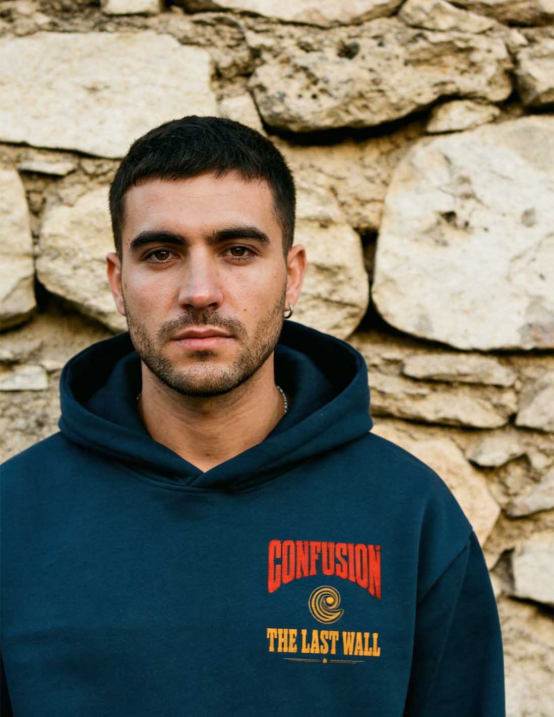 THE LAST WALL DARK DENIM HOODIE