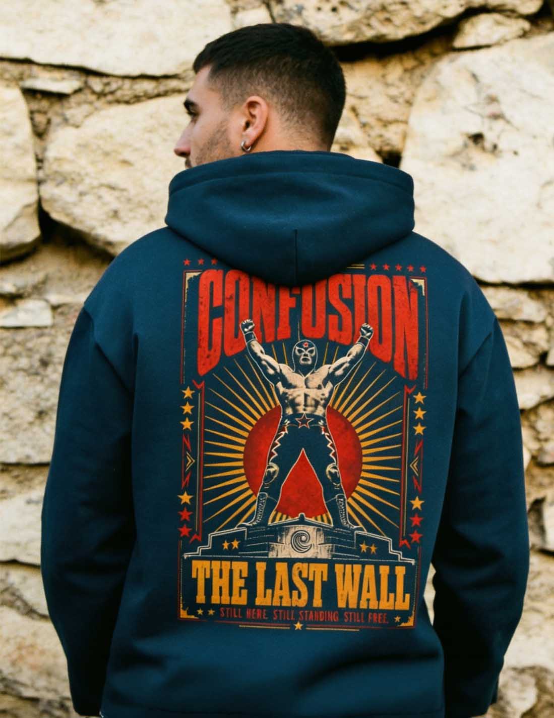 THE LAST WALL DARK DENIM HOODIE
