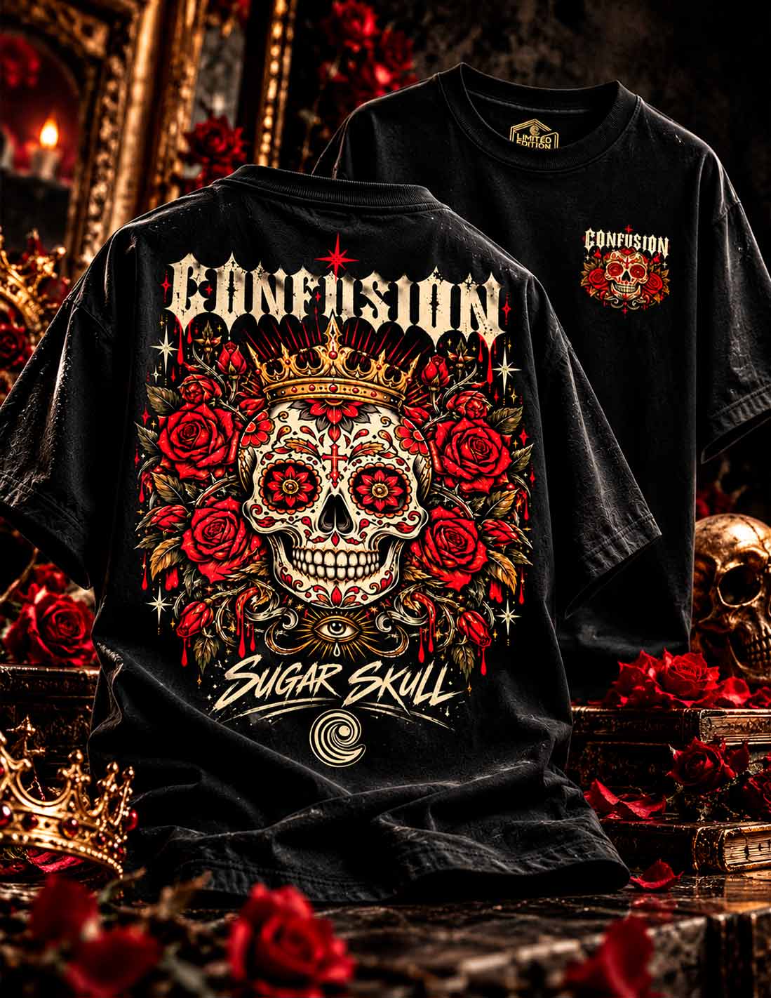 SUGAR SKULL II  BLACK TEE